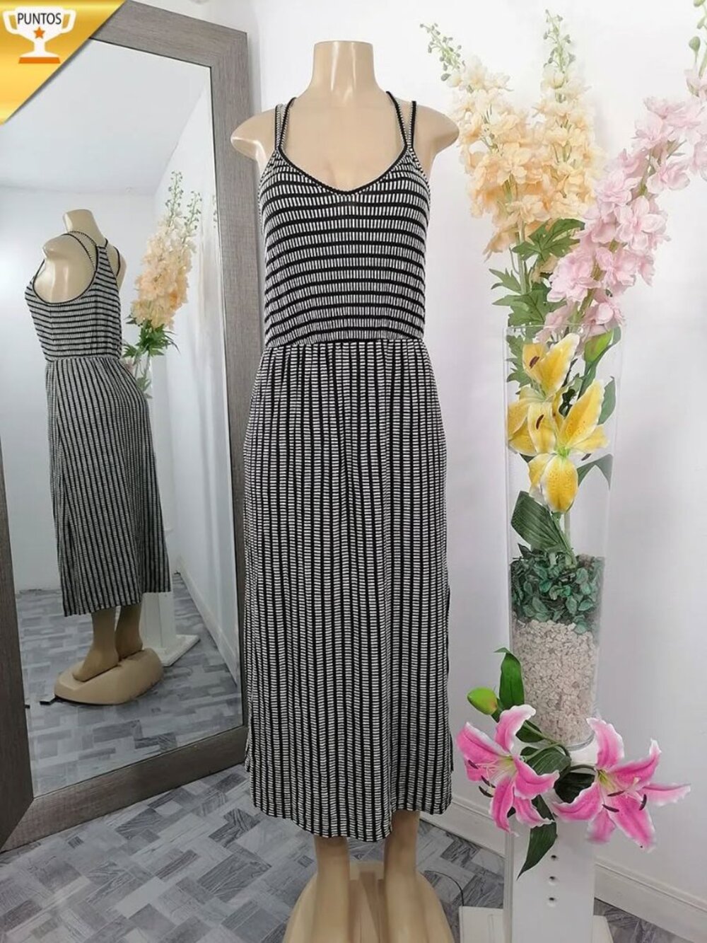 Black/White Striped Maxi Dress